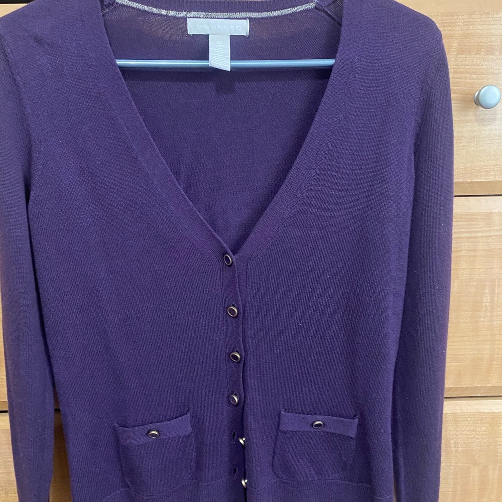 Banana Republic Purple Cardigan Sweater V Neck XS Wool